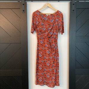Boden Rita Ruched Firecracker Painterly Floral Jersey Dress US Sz 10L